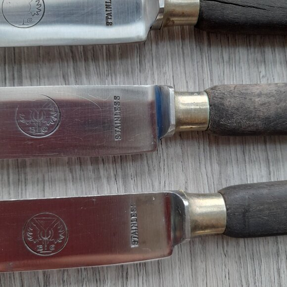 Vintage Table Knives Lot of 9 Knife Flatware Cutlery Komet Rostfrei Wood Handle - Picture 5 of 16